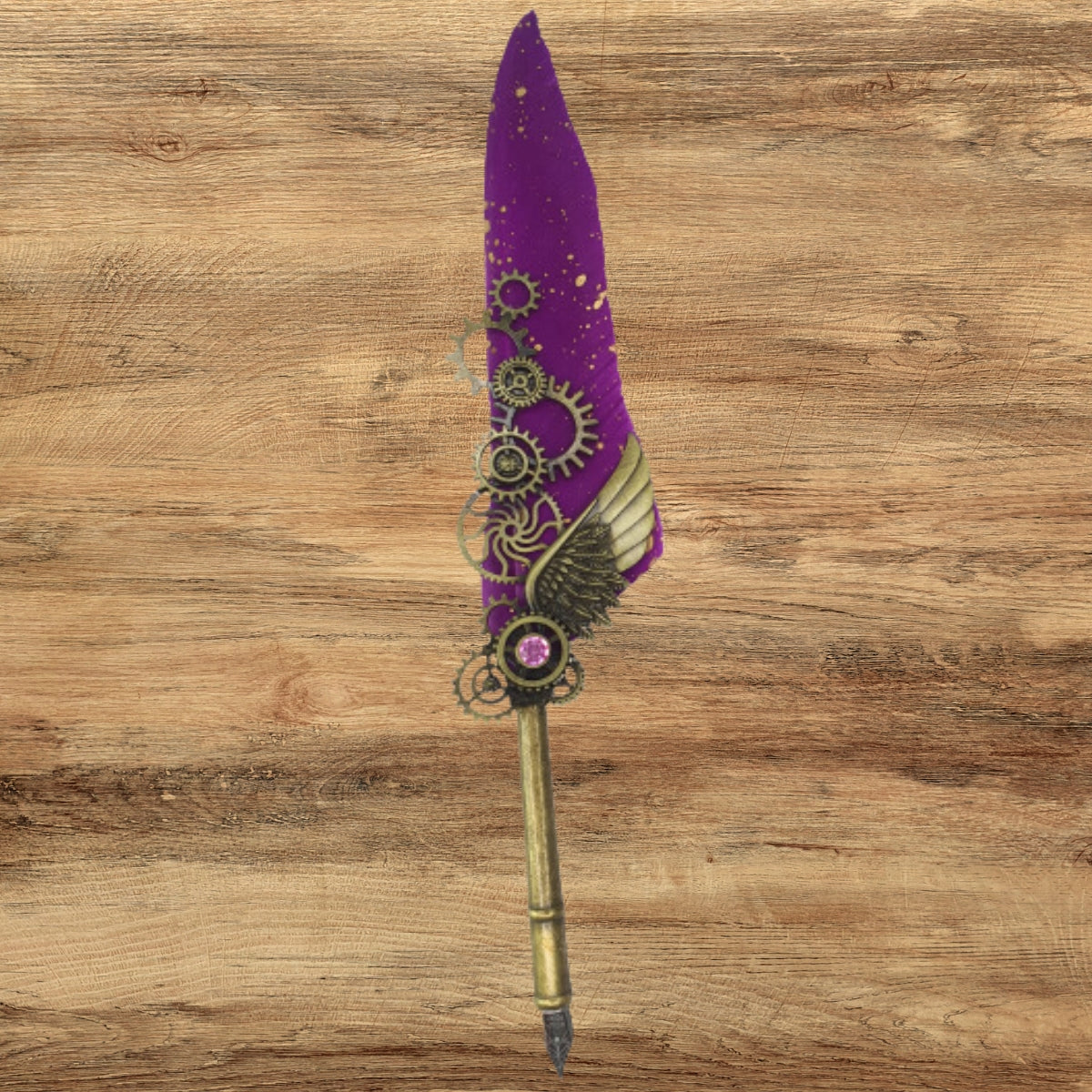 Kit Caneta Tinteiro Pena Engrenagem Roxo Com Carimbo Kit Caneta Tinteiro Pena Engrenagem Roxo Com Carimbo